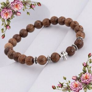 Christian Cross Natural Wooden Beaded Bracelet fall vibes autumn colors harvest
